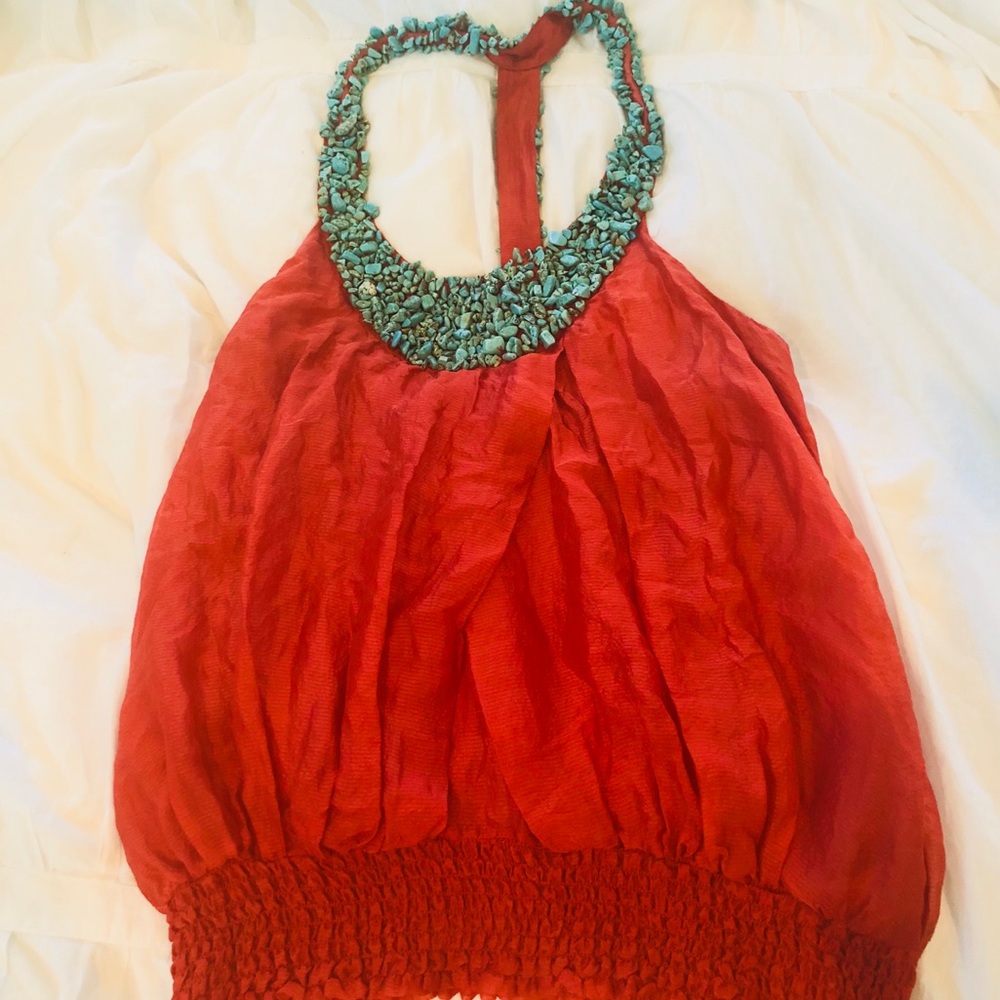 Bebe silk top with turquoise stones